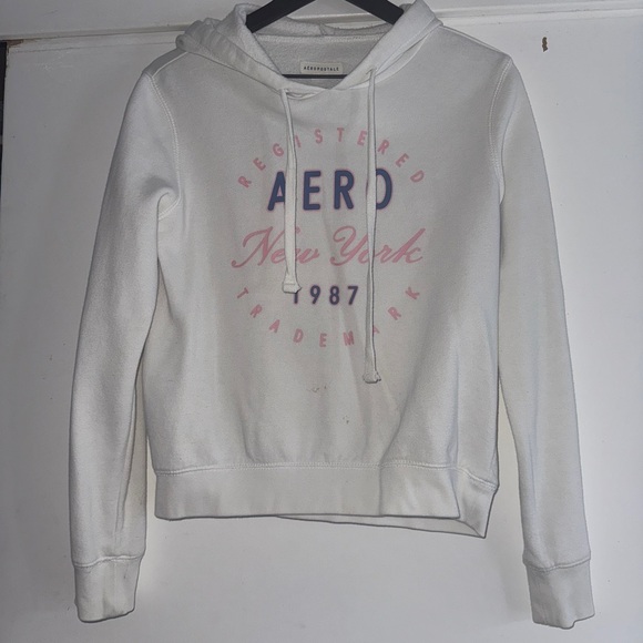 Aeropostale Tops - Aeropostale White Hoodie with Pink/Purple Lettering